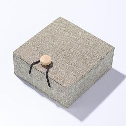 Sackleinen und Tuch Halskette Boxen, Viereck, dark khaki, 10.5x10x4.45 cm