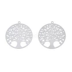 201 Stainless Steel Filigree Pendants, Etched Metal Embellishments, Tree of Life, Stainless Steel Color, 27x25x0.2mm, Hole: 1.2mm