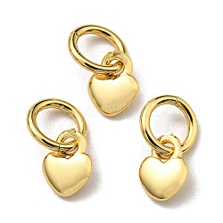Encantos de latón, con anillo de salto, Plateado de larga duración, sin plomo y el cadmio, charm de corazón, real 18k chapado en oro, 6x4.5x1.2mm, agujero: 4 mm