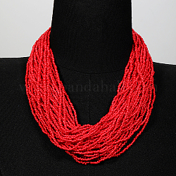 Collares de múltiples hilos con cuentas de plástico, collar de estilo bohemio, rojo, 20.87 pulgada (53 cm)