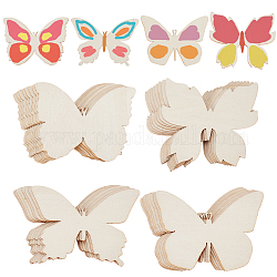 GOMAKERER 48 Pcs Wooden Butterfly Cutouts, 4 Styles Natural Unfinished Butterfly Slices Blank Butterfly Shaped Wood Cutouts Wooden Butterfly Guestbook Card for DIY Painting Craft Wall Decoration