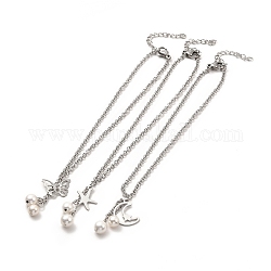 Ccb perla e 304 cavigliera in acciaio inossidabile con ciondolo da donna, Modelli misti, ciondoli:11~15x11~14.5x0.5mm, 9 pollice (22.8 cm)