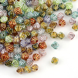 Perles acryliques transparentes, métal enlacée, Toupie, couleur mixte, 6x6.5~7mm, Trou: 1.5mm
