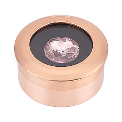 Круглая алмазная коробка из нержавеющей стали, футляр для драгоценных камней из прозрачного стекла с завинчивающейся крышкой и губкой внутри, розовое золото , 3.2x1.6 см