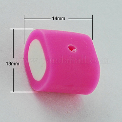Handmade Polymer Clay Beads, Column, Deep Pink, 13~15.5x12.5~14x8.5~10.5mm, Hole: 1.5mm