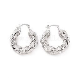 Brass Twist Rope Shape Hoop Earrings for Women, Platinum, 35.5x30.5x7.5mm, Pin: 0.5x1~1.5mm