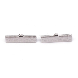 304 Stainless Steel Ribbon Crimp Ends, Stainless Steel Color, 7x25x5.5mm, Hole: 1.4x0.5mm