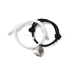 2pcs ensemble de bracelets à breloques coeur assortis en alliage d'aimant 2 couleurs, bracelets de couple réglables pour les amoureux des meilleurs amis, blanc, diamètre intérieur: 1-1/2~3 pouce (3.7~7.6 cm), 1 pc / couleur