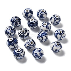 Abalorios de porcelana hechas a mano, porcelana azul y blanca, redondo, azul oscuro, 15.5x15mm, agujero: 2.9 mm