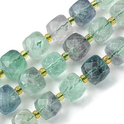 Natürlichen Fluorit Perlen Stränge, mit Glasperlen, facettiert Würfel, 8~9x8~9x8~9 mm, Bohrung: 0.9~1 mm, ca. 35~39 Stk. / Strang, 14.80''~15.16'' (37.6~38.5 cm)
