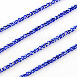 Electrophoresis Brass Curb Chains, Unwelded, with Spool, Faceted, Soldered, Blue, 2x1.5x0.45mm, about 92m/roll