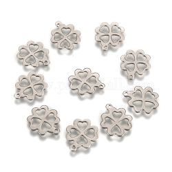 304 Stainless Steel Clover Charms Pendants, Stainless Steel Color, 15x13x1mm, Hole: 1mm
