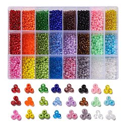 24 Colors 8/0 Glass Seed Beads, Opaque Colors Lustered & Ceylon & Opaque Colours Seed & Frosted Colors & Colors Rainbow & Colours Lustered & Silver Lined & Transparent, Round, Mixed Color, 3mm, Hole: 1mm