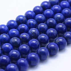 Abalorios de lapislázuli naturales hebras, Grado A, redondo, 8mm, agujero: 1 mm, aproximamente 49 pcs / cadena, 15.5 pulgada (39.5 cm)