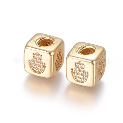 Perles de zircone cubique micro pave en Laiton, Plaqué longue durée, cube avec motif couronne, or, clair, or, 10x8x8.5mm, trou: 1.5x3.5 mm et 4 mm
