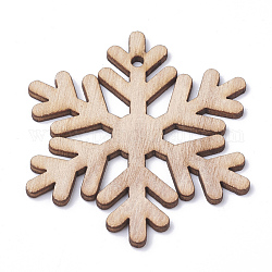 Неокрашенные деревянные большие кулоны, снежинка, деревесиные, 69x60.5x2.5 мм, отверстие : 3 мм