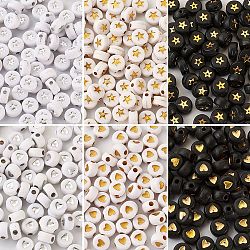 Cheriswelry 600pcs 2 perles acryliques opaques de style, plat rond avec étoile et coeur, couleur mixte, 600 pcs