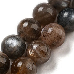 Naturelles perles de pierre de lune noir brins, ronde, 6mm, Trou: 1mm, Environ 65 pcs/chapelet, 15.43'' (39.2 cm)