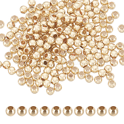Perles en laiton beebeecraft, Plaqué longue durée, ronde, véritable 14k plaqué or, 2.4x2mm, Trou: 1mm, 300 pcs / boîte