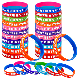 Gorgecraft 30Pcs 5 Colors Word HAPPY BIRTHDAY Silicone Cord Bracelets Set Wristband, Mixed Color, Inner Diameter: 2-1/2 inch(6.5cm), 6Pcs/color