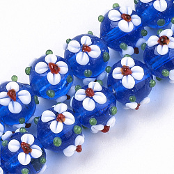 Fili di perline murano fatto a mano, fiore, dodger blu, 11~12x11~12x10mm, Foro: 1.5 mm, circa 45pcs/filo, 17.72 pollice (45 cm)
