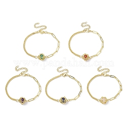 Natural Gemstone Round Link Bracelet, Macrame Pouch Bracelet, Golden, 7-1/4~7-3/8 inch(18.3~18.8cm)