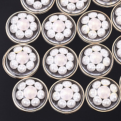 Harz Cabochons, mit ABS-Kunststoff-Perlenimitat & Messingzubehör, Kuppel / Halbrund, Licht Gold, neblige Rose, 25x10 mm