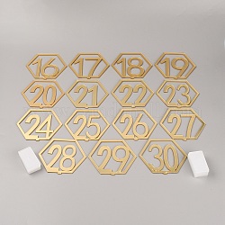Acryl-Displayhalter-Sets, Sechseck mit Nummer 1~15, golden, 9.7x11x0.2 cm