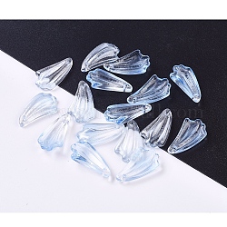 Pendentifs en verre transparent, avec de la poudre de paillettes, feuille, bleu clair, 20x11x4.5mm, Trou: 1.2mm