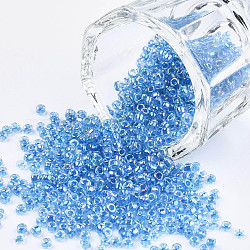 6/0 Perlas de semillas de vidrio, dentro de los colores, agujero redondo, redondo, colores transparentes arco iris, azul real, 6/0, 4~5x2.5~4.5mm, agujero: 1.2 mm, aproximamente 1000 unidades / 100 g