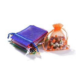 Прямоугольник органзы подарочные пакеты, ювелирные изделия упаковка Drawable пакеты, с вакуумной упаковкой, разноцветные, 9x7 см