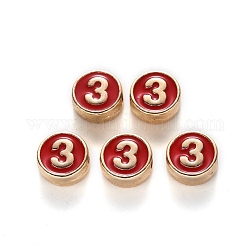 Perles d'émail en alliage, plat rond, nombre, sans cadmium et sans plomb, or clair, rouge, 8x3.5mm, Trou: 1.5mm