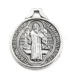 Alloy Pendant, Flat Round with Jesus, Antique Silver, 21x18x1.2mm, Hole: 2x3mm