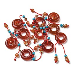Natürliche rote Achat-Donut-Anhänger, Ringanhänger mit facettierter synthetischer Türkisquaste, 40 mm, Donut: 14x34 mm, Bohrung: 6 mm