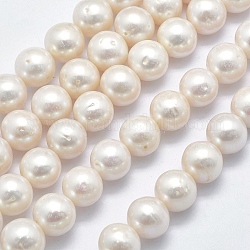 Brins de perles de culture d'eau douce naturelles, ronde, beige, 11~12mm, Trou: 0.8mm, Environ 38 pcs/chapelet, 15.3 pouce