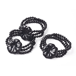 Mehrsträngige Stretch-Armbänder aus natürlichem Obsidian, Blume, 2-1/8 Zoll ~ 2-1/4 Zoll (5.5~5.8 cm)