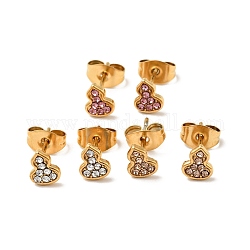 Rhinestone Gourd Stud Earrings with 316 Surgical Stainless Steel Pins, Gold Plated 304 Stainless Steel Jewelry for Women, Mixed Color, 6.5x5mm, Pin: 0.8mm