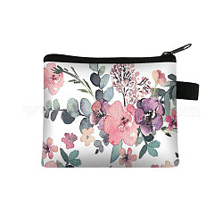 Clutch-Taschen aus Polyester im Cartoon-Stil mit Blumenmuster, Geldbörse mit Reißverschluss und Schlüsselring, für Frauen, Rechteck, weiß, 13.5x11 cm