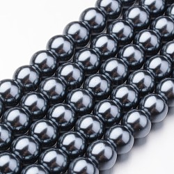 Fili di perle rotonde di perle di vetro tinto ecologico, grado a, cavetto in cotone filettato, grigio ardesia, 8mm, Foro: 1.2~1.5 mm, circa 52pcs/filo, 15 pollice