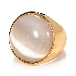 Ионное покрытие (ip) 304 широкополосное кольцо из нержавеющей стали, с кошачий глаз, овальные, золотые, Размер 7, 17 мм