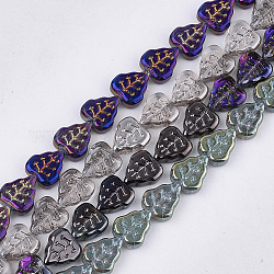 Electroplate Glass Beads Strands, Leaf, Mixed Color, 12x10.5x4.5mm, Hole: 0.8mm, about 54pcs/strand, 25.5 inch
