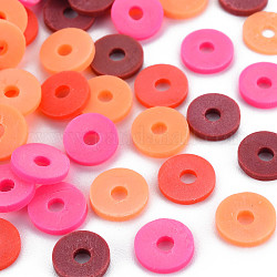 4 Colors Handmade Polymer Clay Beads, Heishi Beads, Disc/Flat Round, Sandy Brown & Hot Pink & Coral & Brown, 8x0.5~1.5mm, Hole: 2mm, about 11500pcs/1000g