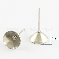 304 Stainless Steel Post Stud Earring Findings for Pointed Back Xilion Rivoli Rhinestone, Stainless Steel Color, Fit for 8mm Rhinestone, Pin: 0.7mm