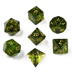 Set di dadi poliedrici in vetro con allacciatura in metallo, dadi di pietra di cristallo del gioco rpg, 16.5~27x16.5~27x16.5~27mm, 7 pc / set