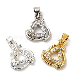 Brass Cubic Zirconia Pendant, Long-Lasting Plated, Lead Free & Cadmium Free, Triangle, Mixed Color, 15x12x3mm, Hole: 5x3.7mm
