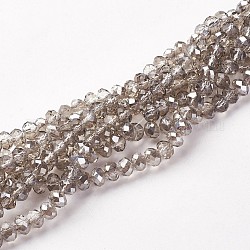 Abalorios de vidrio electroplate hebras, brillo medio perlas chapado, facetados, rerondana plana, gris claro, 6x4mm, agujero: 1 mm, aproximamente 87~90 pcs / cadena, 15.7 pulgada