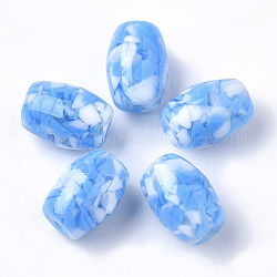 Resin Beads, Imitation Gemstone Chips Style, Drum, Dodger Blue, 15x11mm, Hole: 1.8mm