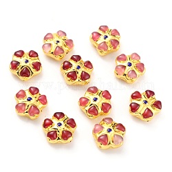 Perles d'oeil de chat, avec accessoire en laiton de ton doré, fleur, rouge, 23.5~24x24~25x10~11mm, Trou: 1.2mm