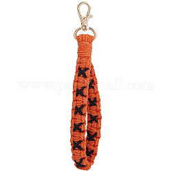 Décorations de pendentif de lanière de poignet tressée à la main en coton, avec fermoirs pivotants en alliage plaqué or kc, pour la fabrication de porte-clés, orange, 190x28mm