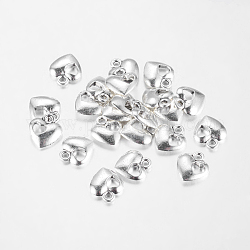 Pendente in lega,  cadmio& piombo libero, cuore, argento antico, 13x11x3mm, Foro: 1.5 mm